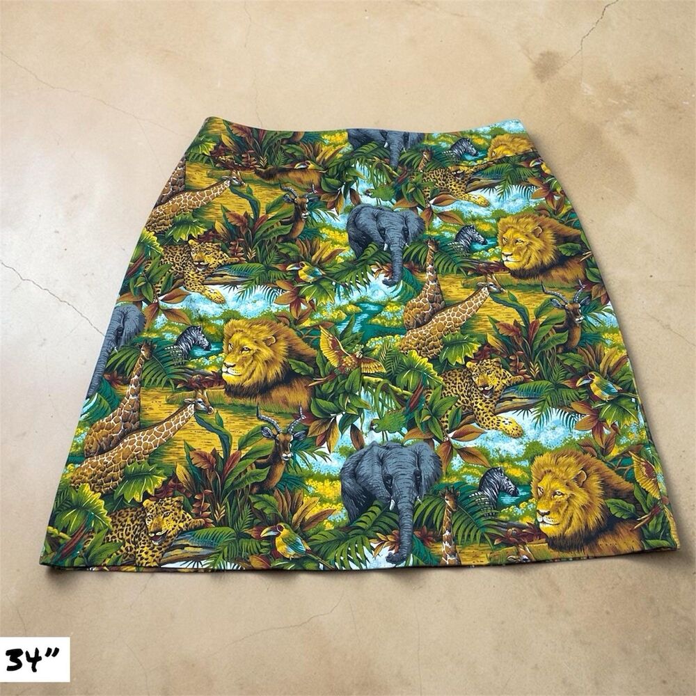 Handmade Pencil Skirt Size 34'' Straight Safari Animal Theme Lions Elephants